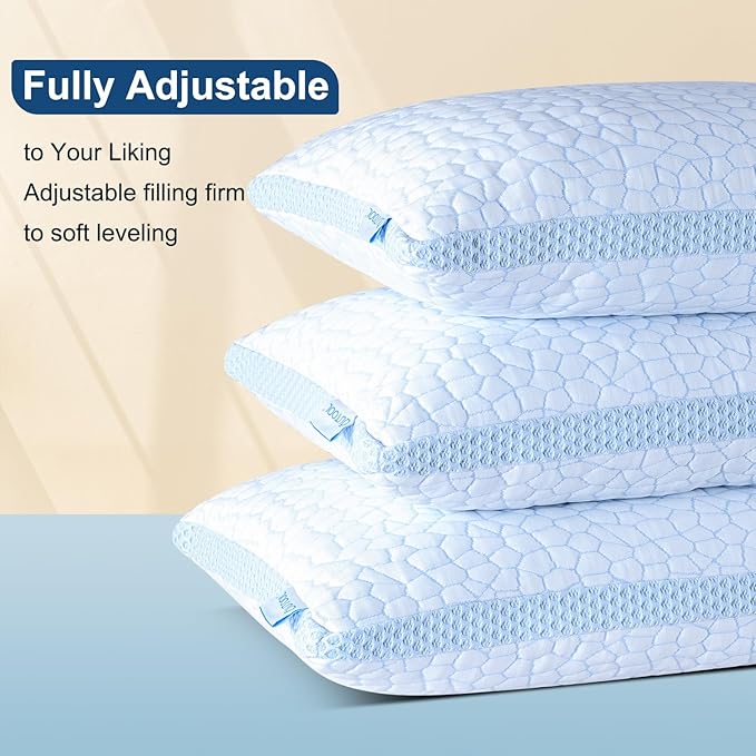 QUTOOL Enhanced Cooling Pillows for Sleeping, Shredded Memory Foam Pillows 2 Pack, Bed Pillows Queen Size Set of 2, Support Yet Soft Pillow for Side, Back Sleepers