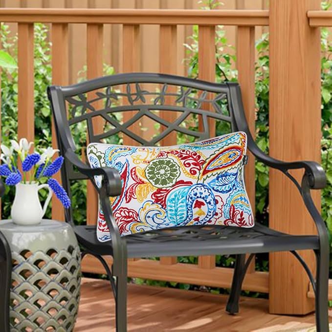 Water Resistant Outdoor Lumbar Pillows for Patio Furniture,12 x20 Inch Decorative Pillows Set of 2,with Insert,Hidden Zipper Headrests for Sofa Couch Chair(Phoenix)