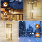 Gold 2-Light Large Outdoor Wall Lighting 16", Candle Light Square Outdoor Light Fixture IP65 Waterproof with Clear Tempered Glass Porch & Patio Light Brass Exterior Wall Sconce Lantern E12