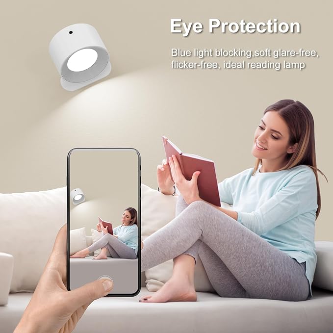 Romote LED Wall Sconce - Rechargeable Wall Light, 3 Colors & 3 Brightness Levels, 360째 Magnetic Rotating Head, Bedside Reading Lamp, Easy Install Battery Operated Wall Lamp Black Pack of 2