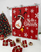 Red Merry Christmas Shower Curtain, Funny Hanging Santa Shower Curtains Set with Hooks, Snow Winter Holiday Waterproof Fabric Bathroom Curtains Decor Home Accessories, Stall Long 54 X 78 Inch
