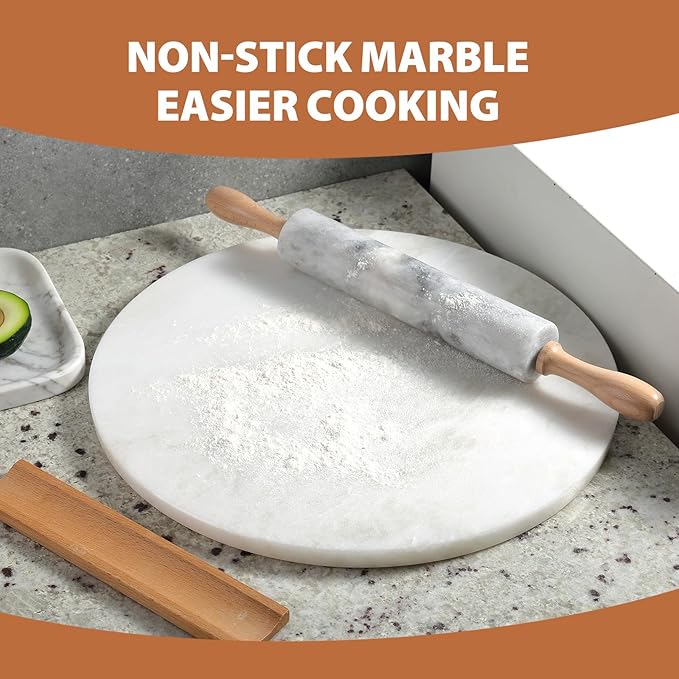 Koville African Natural Marble Cutting Board for Kitchen, 16inch Round Hand Crafted Marble Slab for Cheese, Charcuterie, Pastry Board - Wedding Gift, House Warming Gift(Namib Fantasy)