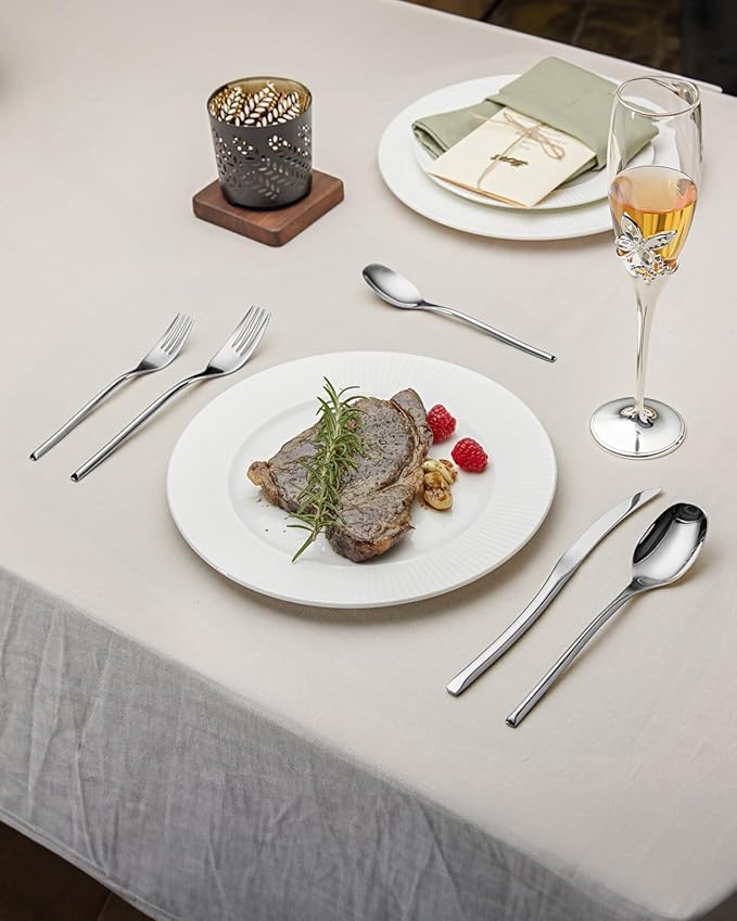 Lemeya 40-Piece Silverware Set for 8,Modern 18/10 Stainless Steel Flatware Set,Luxury Cutlery Set,Unique Utensils Set for Restaurant,Spoons and Forks Set,Mirror Polished,Dishwasher Safe