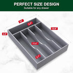 Bellsal Grey Utensil Organizer 10 Inch Silverware Tray for Drawer Utensil Holder Cutlery Organizer Kitchen Drawer Organizer 5 Compartment Small Narrow Bamboo