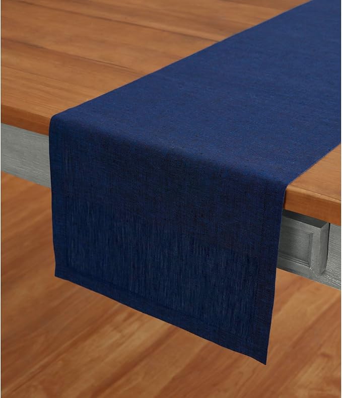 Solino Home Linen Royal Blue Table Runner 72 Inches Long - Athena, 100% Pure Linen Dining Table Runner 14 x 72 Inch - Holiday