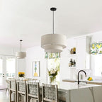 20" Farmhouse Pendant Light Fixtures, 2-Tier Drum Pendant Lighting with Linen Lampshade, 3-Light Modern Hanging Chandeliers for Dining Room, Living Room, Bedroom, and Kitchen