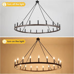 Wagon Wheel Chandelier 20-Light 48" Round Rustic Farmhouse Chandelier Light Fixture for High Ceiling Foyer Hallway Living Room Dining Room Kitchen Island