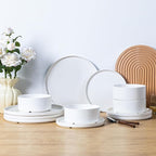 12pcs Dinnerware Sets with High Edge, Kitchen Plates and Bowls Set for 4, Chip and Scratch Resistant Porcelain Dishs Set - Dishwasher & Microwave Safe, QOMO-1996