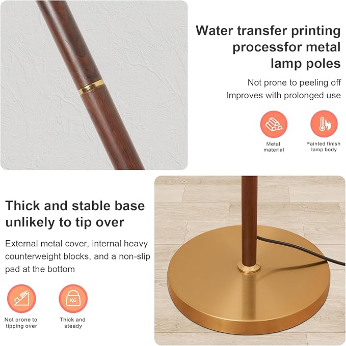 Pleated Lampshade Floor Lamp for Living Room Corners Bedrooms Bedside Offices Farmhouse, Golden Base, Bright 12W Tri Color Dimming Reading Light, Modern Cute Unique Retro Standing lamp