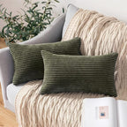 MIULEE Pack of 2 Pillow Covers Soft Soild Decorative Throw Pillow Covers Set Cushion Cases Pillowcases for Sofa Bedroom Car 12 x 20 Inch 30 x 50 Cm Olive Green