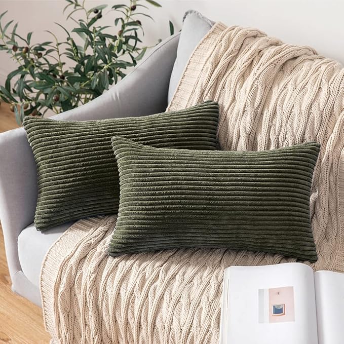 MIULEE Pack of 2 Pillow Covers Soft Soild Decorative Throw Pillow Covers Set Cushion Cases Pillowcases for Sofa Bedroom Car 12 x 20 Inch 30 x 50 Cm Olive Green