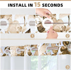 QiyI No Hook Shower Curtain with Snap in Fabric Liner, Brown Eucalyptus Shower Curtain with See Through Top Window, Waterproof Washable Cloth Ringless Shower Curtain Set for Bathroom, 72 x 75