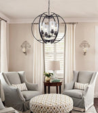 24" Globe Black Chandelier Dining Room Light Fixture Farmhouse Glass Chandeliers Vintage Bedroom Kitchen Island Pendant Lighting Industrial Metal Ceiling Hanging Fixture