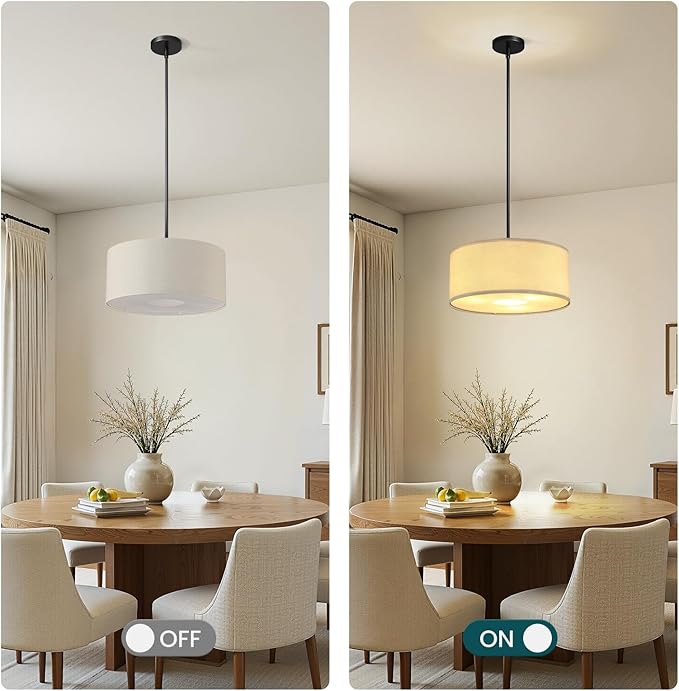 16'' Modern Chandelier, 3-Light Drum Chandelier with Classic Fabric Linen Shade, Farmhouse Adjustable Pendant Light Fixture for Dining Room, Bedroom, and Kitchen