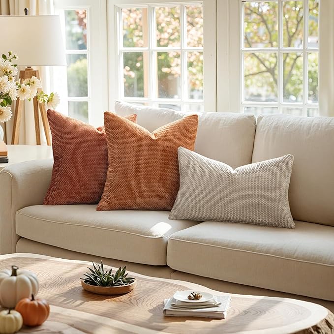 MIULEE Pack of 2 Fall Rust Decorative Pillow Covers 18x18 Inch Soft Chenille Couch Throw Pillows Farmhouse Cushion Covers for Home Decor Sofa Bedroom Living Room