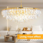 Gold Modern Round Top K9 Crystal Chandelier Lighting Fixture, 17 Lights Round K9 Crystal Adjustable Hanging Lamp for Dining Room Bedroom Living Room,Hallway,Bar,Kitchen W39''