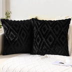 Pallene Black Throw Pillow Covers 26x26 Set of 2, Soft Plush Faux Fur Decorative Couch Pillow Covers for Sofa Bed Living Room Pillow Cases with 3D Diamond Pattern