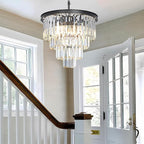 Black Crystal Chandeliers for Dining Room, 4-Tier 5 Lights Modern Chandelier Contemporary Luxury Top K9 Crystal Ceiling Pendant Light Fixture for Foyer Kitchen Bedroom Closet 18"
