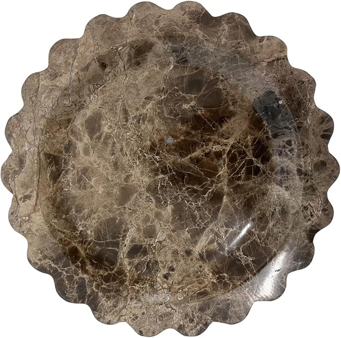 Marble Tray Round Scalloped Tray Small Serving Platter for Counter, Bathroom, Kitchen, Nightstand, Jewelry Ring Dish Holder (Coffee Net)