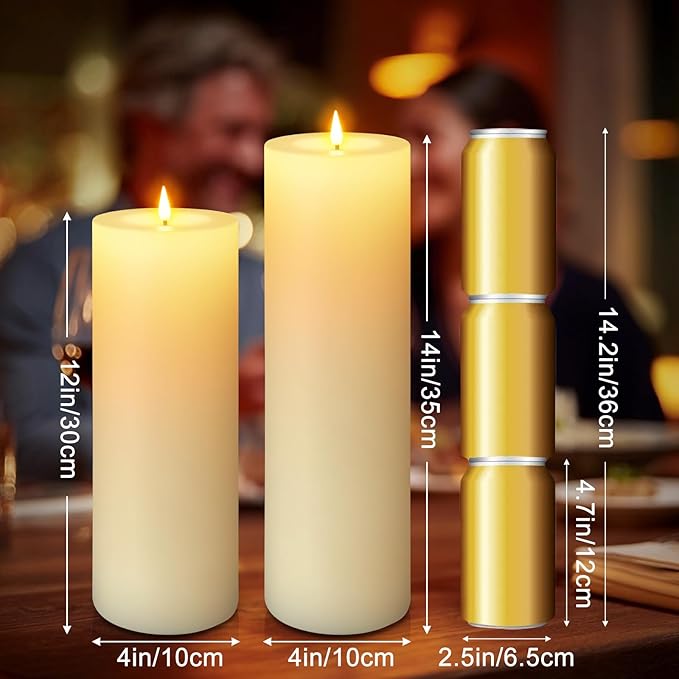 12" x 4" Large Outdoor Candles, Waterproof Flickering LED Flameless Candles with Timer, Battery Operated Candles with Remote Control Realistic Fake Pillar for Patio Porch Lanterns, Ivory 2 Pack