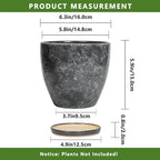 6 Inch Plant Pot - Ceramic Planter for Indoor with Drainage Hole and Saucer, Round Succulent Pot, Modern Flower Planters, Home Room Garden Office Decor, Gardening Gifts for Women, Grey