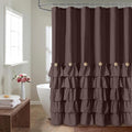 Seasonwood Brown Shower Curtains for Bathroom Dark Brown Ruffle Shower Curtain with Natural Buttons Farmhouse Style Microfiber Fabric Shower Curtains (Brown)