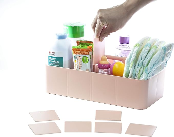 New Plastic Portable Makeup Organizer Caddy Tote Divided Basket Bin with Handle, for Bathroom Storage Made In USA (Indie Pink)