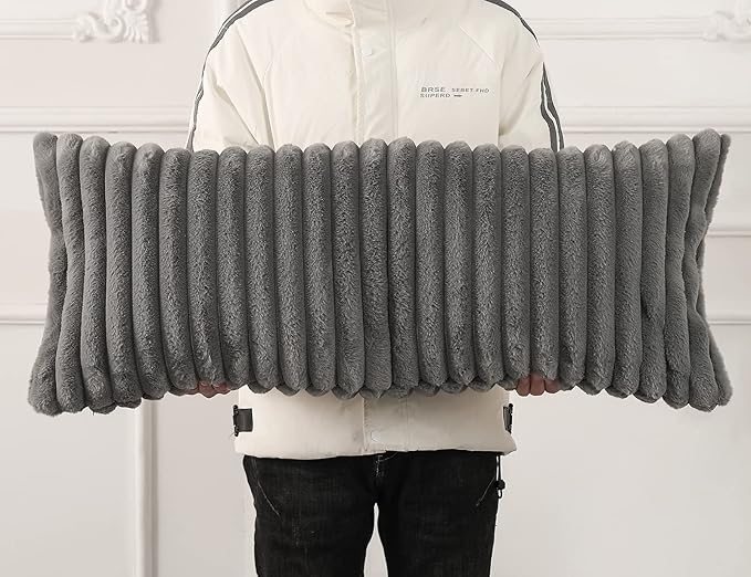 PANOD Faux Fur Decorative Lumbar Throw Pillow Covers 16 x 36,Plush Long Boho Lumbar Pillow Covers Pillow Case Cushion Case for Bed Sofa Farmhouse Livingroom,Grey
