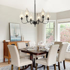 6-Light Farmhouse Black Chandelier 23.6 Inch - Rustic Industrial Iron Candle Hanging with Clear Glass Shades - Dining Room Lighting Fixture for Hallway, Living Room, Foyer, Bedroom,Kitchen Island
