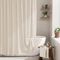AmazerBath Boho Farmhouse Shower Curtain with Tassels, Beige Shower Curtain Set Fabric, Soft Cloth Chevron Rustic Shower Curtain with Hooks, Hotel Quality, 72x72 Inches