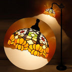 Tiffany Floor Lamp Stained Glass Orange Flower Style Arched Reading Light Gooseneck Adjustable Corner Standing Lamp 12X16X66 Inch for Bedroom Living Room Home Office