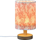 Table Lamp Red Coral Pattern Tropical Ocean Plant Design Nightstand Lamp with Wood Base Fabric Lamp Shade Bedside Desk Lamp for Living Room Bedroom Kids Room Office