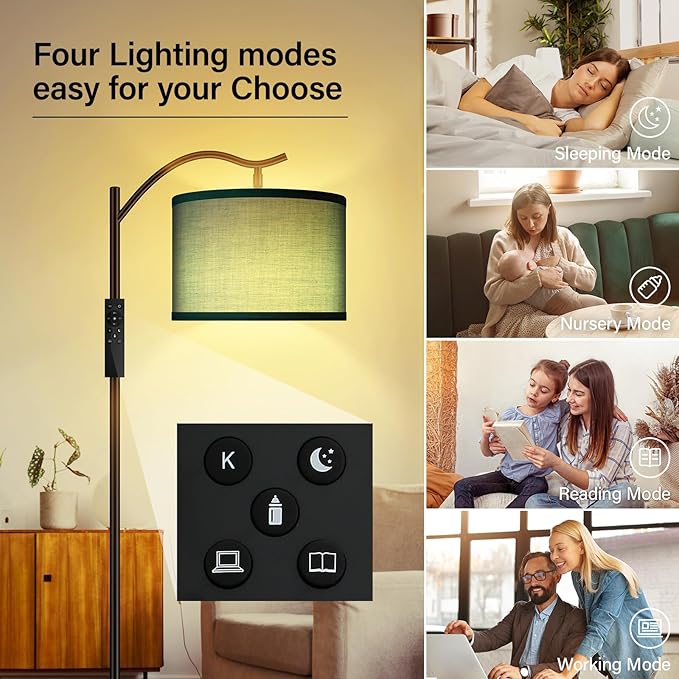 BoostArea Floor Lamp for Living Room,Arc Floor Lamp Remote Control,Stepless Dimmable Brightness & Colors Temperature 2700k-6500k,Foot Switch,Modern Standing Lamp for Bedroom Study Room Office,Green