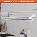Skyflame Stainless Steel Floating Shelving with 8 Hooks, 12” x 48” Wall Mounted Commercial Shelves for Restaurant, Kitchen, Home, Hotel and Bar