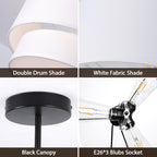 3-Light Semi Flush Mount Ceiling Light Fixture, 16 inch Drum Light Fixture with 2-Layer White Drum Fabric Shade, Entryway Ceiling Light Fixtures for Bedroom Dining Room