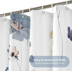 QiyI Extra Long Shower Curtain 72 x 84, Watercolor Floral Bath Curtain, 3D Embossed Butterflies Grey Flower Cloth Bathroom Curtains, Waterproof Fabric Farmhouse Textured Shower Curtain Set with Hooks