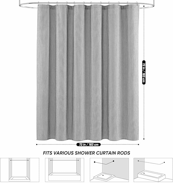 WELTRXE Black and White Shower Curtain, Vintage Shower Curtain Set, Rustic Bathroom Decor, Heavy Duty Fabric Water Repellent with 12 Rust-Proof Metal Hooks for Bathroom Hotel Bathtub, 72x72 Inch