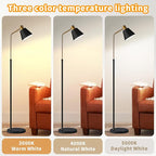 Dimmable Black Vintage Floor Lamps for Living Room Sofa Corner Bedroom Bedside Office,Unique Adjustable Standing Tall Reading Lights with Bright 12W LED Bulb, Modern Industrial Minimalist Home Decor