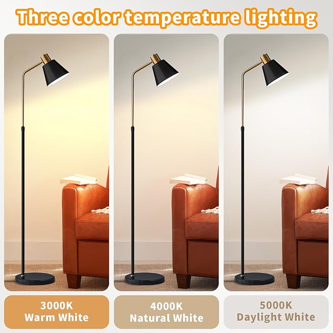 Dimmable Black Vintage Floor Lamps for Living Room Sofa Corner Bedroom Bedside Office,Unique Adjustable Standing Tall Reading Lights with Bright 12W LED Bulb, Modern Industrial Minimalist Home Decor