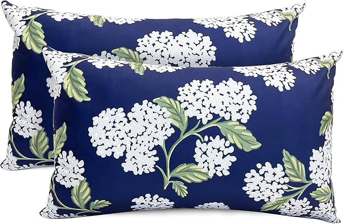Decorative Throw Pillow Covers Set of 2 Blue Hydrangea Pillow Covers 12x20 inch Super Soft Short Plush Square Floral Throw Pillows,Farmhouse Outdoor Pillow Covers for Couch Living Room