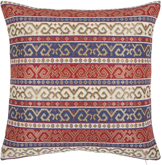 Decorative Throw Pillow Covers Red and Blue Kilim - 16 x 16 Inches Boho Pillows, Oriental Room Decor for Couch, Bohemian Outdoor Case for Farmhouse, Ethnic Shams, Aztec, Indian