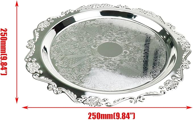 Quluxe Round Platter Serving Tray Metal Reusable Decorative Appetizer Platter Dessert Plate for Kitchen Party Centerpiece Display, 2 Pcs Silver (4 Inch+10 Inch)