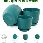 WOUSIWER Plant Pots 10/9/8 inch, Set of 3 Modern Decorative Plastic Planters with Drainage Holes and Saucers for House Plants Indoor Flowers Plants, Blue