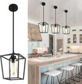 Black Pendant Lights 1-Light Pendant Lights Kitchen Island Farmhouse Lantern Pendant Light Iron Cage Hanging Light Fixtures with Clear Glass Shade for Dining Room, Entryway, Hallway, Porch