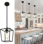 Black Pendant Lights 1-Light Pendant Lights Kitchen Island Farmhouse Lantern Pendant Light Iron Cage Hanging Light Fixtures with Clear Glass Shade for Dining Room, Entryway, Hallway, Porch