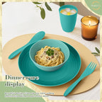 Wrova Wheat Straw Dinnerware Sets of 20,Dishwasher Safe Kitchen Plates and Bowls Sets,Camping Dishes Sets Contains Dinner Plates,Cereal Bowls,Drinking Cups and Flatware.(Green)