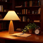 Bedside Table Lamp for Bedroom, Mid-Century Modern Plug in Fabric Shade & Solid Wood Base Desk Lamp, Plug & Play Natural Wood Nightstand Lamp for Living Room, Office, Switch Power Cord 【Bulb Included】