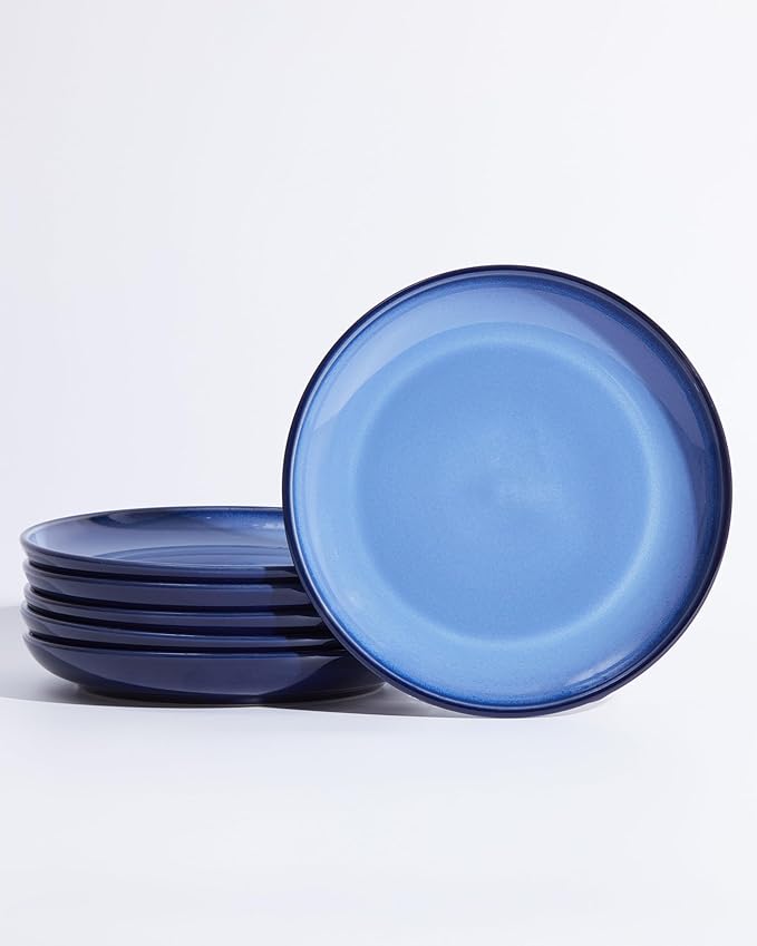 Ceramic Plates Set of 6, 8.0 Inch Reactive Glaze Dessert Plates, Modern Dinnerware Dishes Set for Kitchen, Microwave & Dishwasher Safe, Scratch Resistant-Light Blue