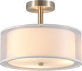 VONLUCE Semi Flush Mount Ceiling Light, 13'' Ceiling Light Fixture with 2-Layer Fabric Shade, 3-Light Modern Drum Light Fixture for Bedroom Living Room Entryway Hallway, White Shade & Nickel Finish