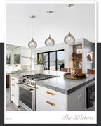 Brushed Nickel Pendant Lights Kitchen Island, Globe Pendant Light Fixtures with 8 Inch Clear Glass Shade, Modern Hanging Light Fixtures for Kitchen, Bedroom (1 Pack - Gray Glass Pendant Light)